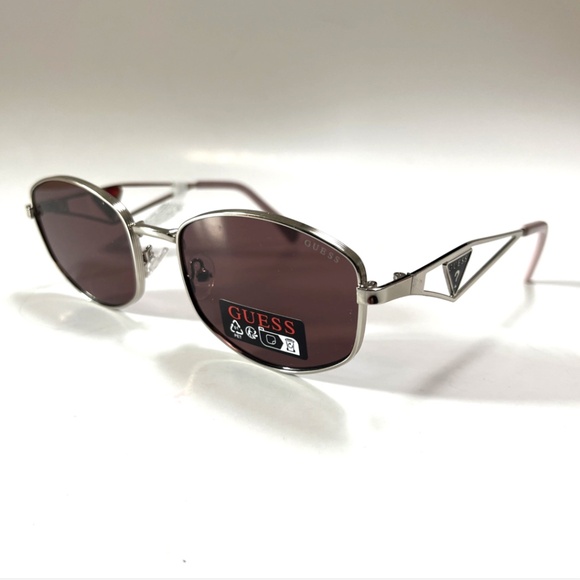 New GUESS Slim Metal Silver Sunglasses GO00084 Classic Logo Pink Lens
